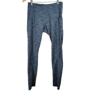 HEATHYOGA Women's Blue Heathered Leggings‎ Pockets Size L Polyester Spandex